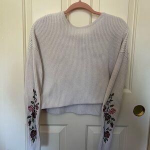 Light Gray Floral Embroidered Cropped  Sweater - Size XS